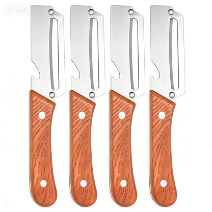 Wooden-Handled Stainless Steel Peeler with Built-In Bottle Opener