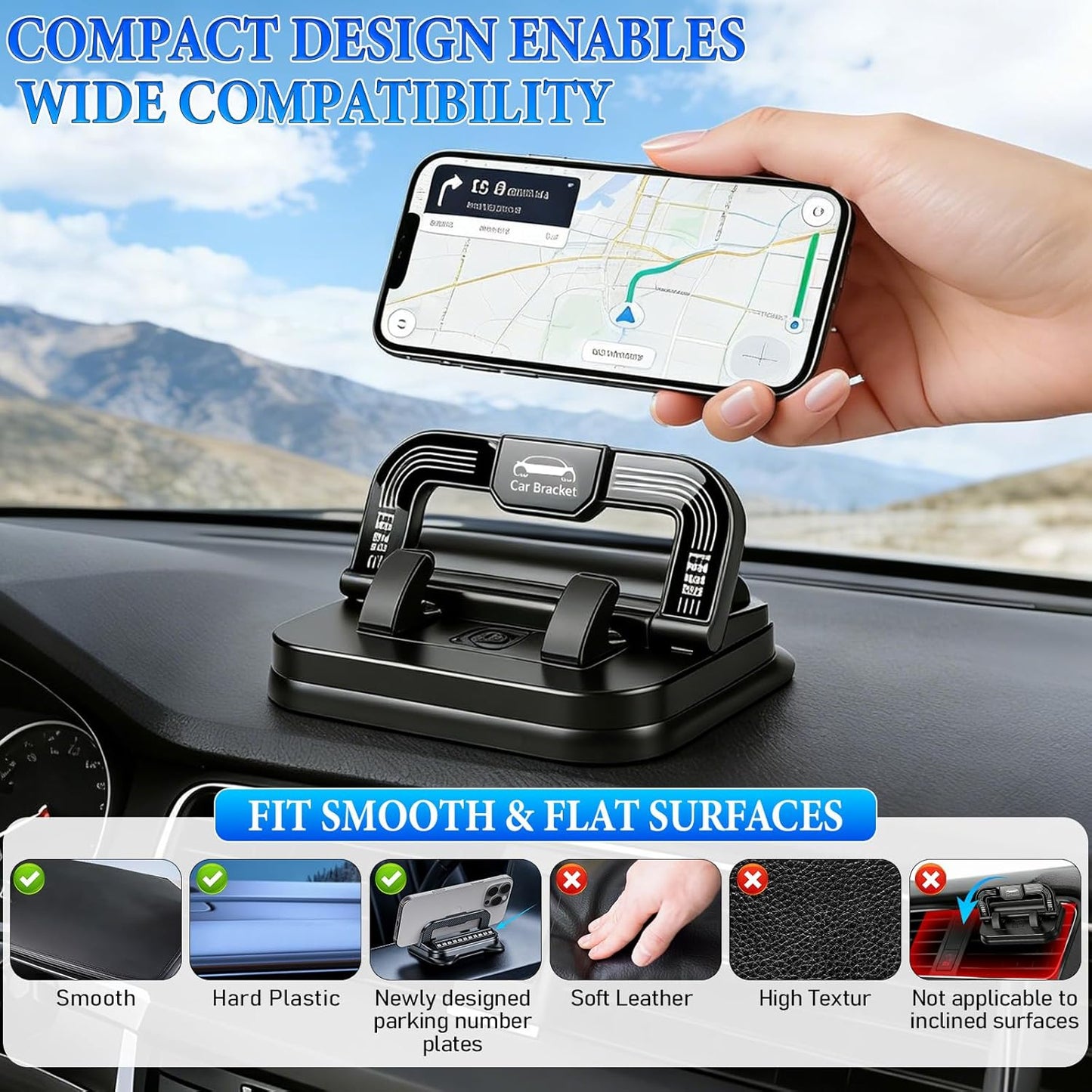 2-in-1 360° Rotation Car Phone Holder & Emergency Contact Plate