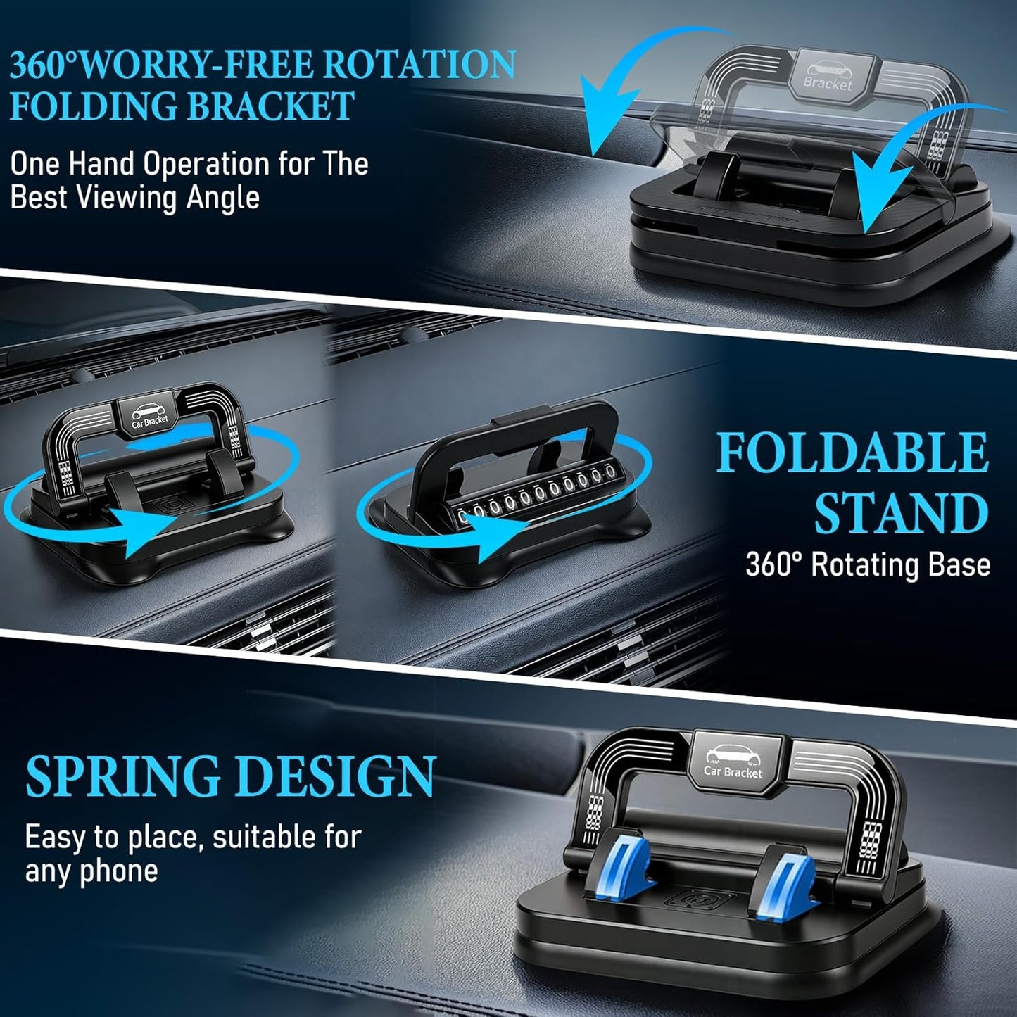 2-in-1 360° Rotation Car Phone Holder & Emergency Contact Plate
