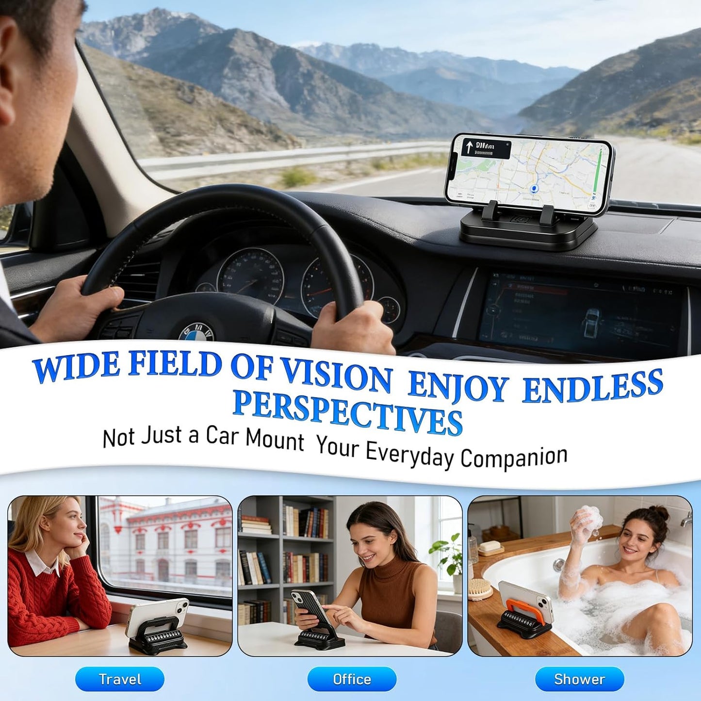 2-in-1 360° Rotation Car Phone Holder & Emergency Contact Plate
